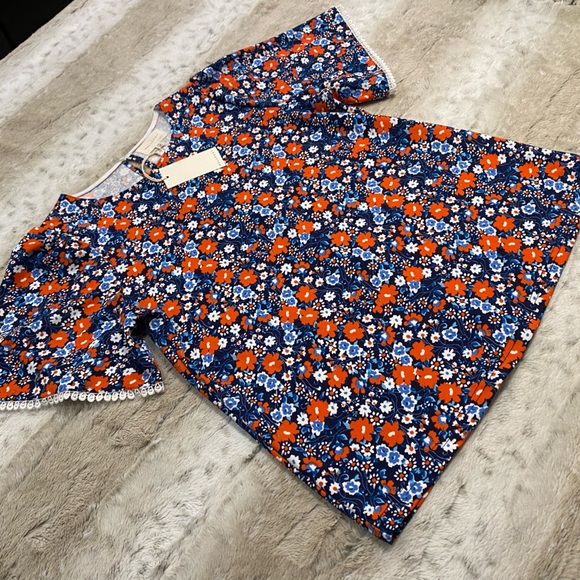 NWT💕MELLODAY Flutter Sleeve Crew Neck Top in Blue Coral Flrl Size XS - Picture 3 of 10